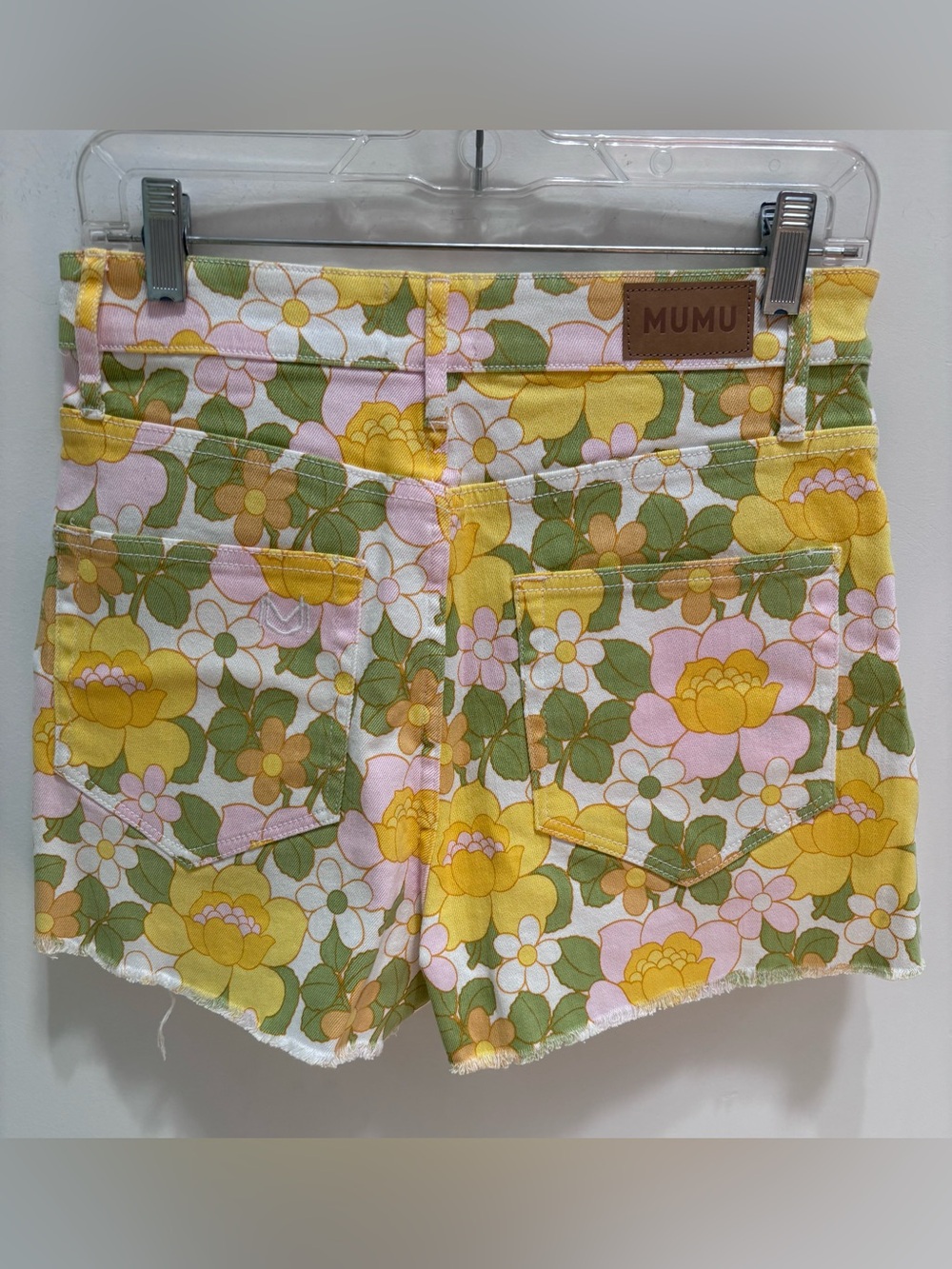 Show Me Your MuMu Floral Denim Shorts in Yellow, Green & Pink - Picture 3 of 5